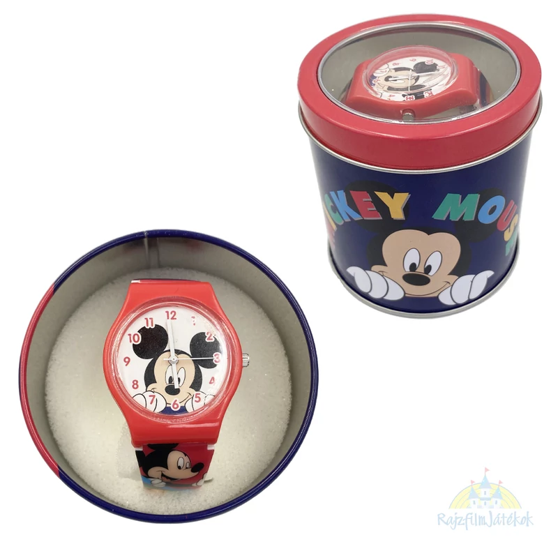 Mickey egér analóg karóra fém dobozban - Mickey Mouse karóra