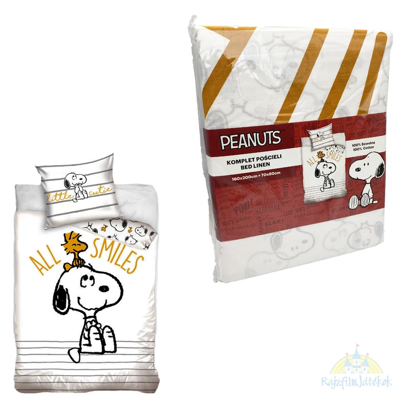 Snoopy Mindig mosolyogj! ágyneműhuzat szett fehér - Snoopy fehér ágynemű