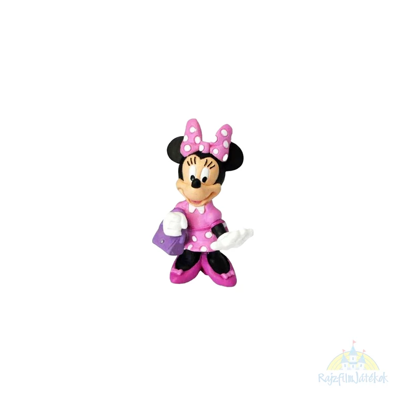 Minnie egér kistáskával rózsaszín gumírozott műanyag figura 7 cm