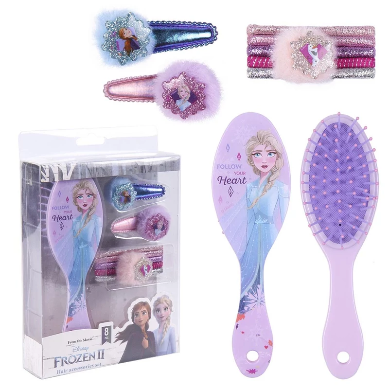 Jégvarázs kislány csajszis fésülködő szett - Frozen hajcsat, hajgumi, fésű szettben