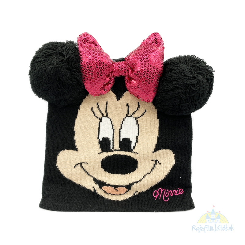 Minnie egér gyermek kötött sapka fülekkel, flitteres masnival - Minnie Mouse sapka