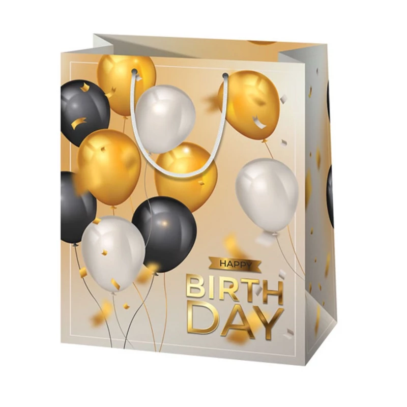 Ajándéktasak - Happy Birthday! - stílusos lufikkal - nagy méret