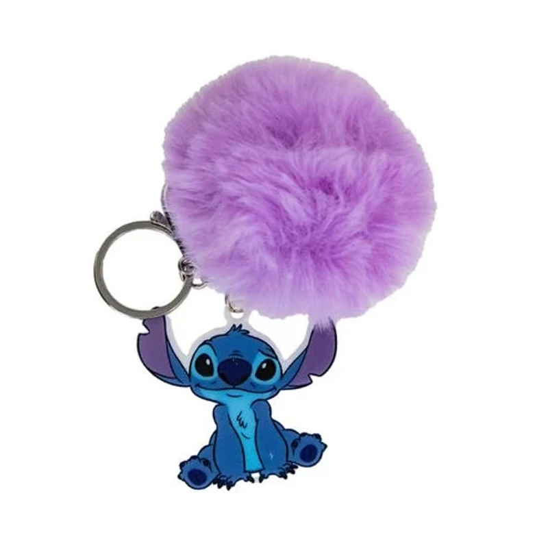 Stitch kulcstartó - lila pom-pommal