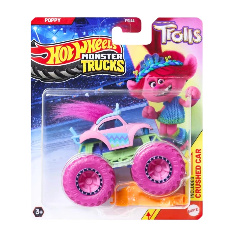 Monster Trucks jármű 10 cm fémből - Trollok Pipacs - Hot Wheels