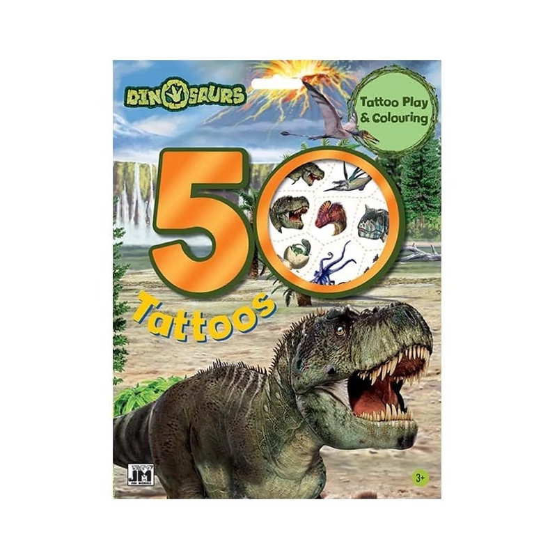 Dínós tetoválás szett kifesthető jelenetekkel  - 50 tetkó egyben! 