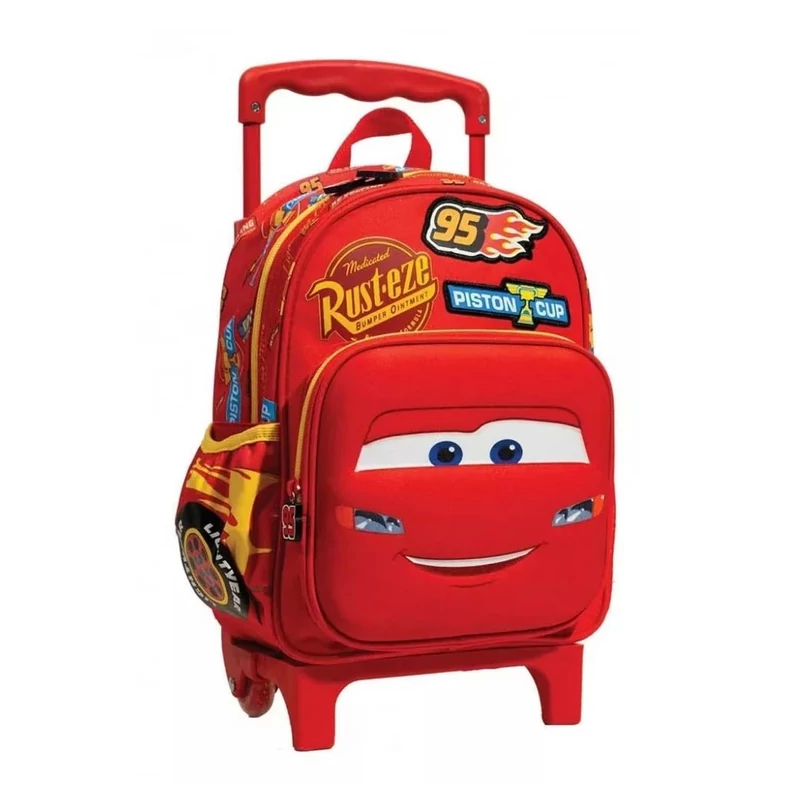 Disney Cars 3 Piston Cup gurulós iskolatáska és hátizsák – 3D formával, 30 × 25 × 15 cm