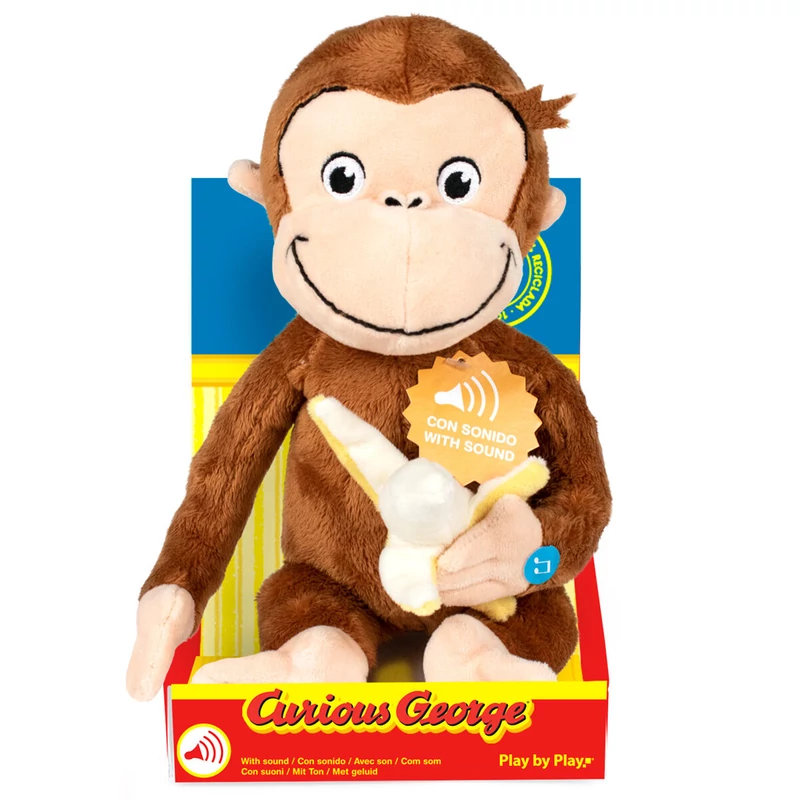 Bajkeverő majom hangot kiadó George plüssfigura díszdobozban 30 cm - George plüss
