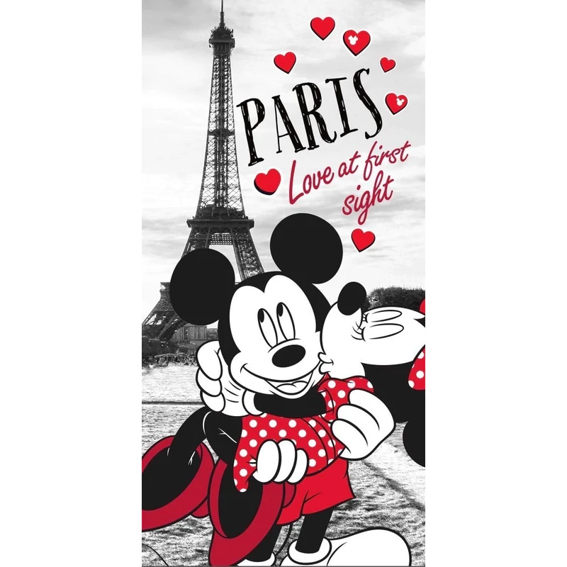 Mickey egér Minnie egér Párizsban Disney pamut törölköző - Micekey Mouse és Minnie Mouse Párizsban fürdőlepedő