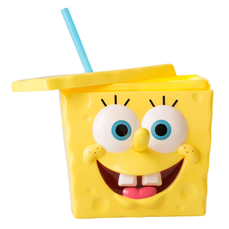 SpongyaBob fej formájú műanyag szívószálas pohár